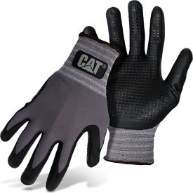 CAT Dotted & Dipped Nitrile Coated Palm Gloves, Large, Gray