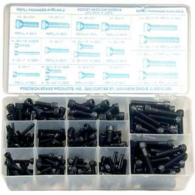 Precision Brand Products 12970 Socket Head Cap Screw Assortment - 6-32 to 1/4-28 - Steel - 6 Items, 190 Pcs - Made In USA image.