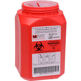 Post Medical WD-110 Post Medical 1 Quart Leak-tight Sharps Container with Locking Screw Cap, Red, 24/CS image.