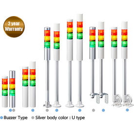 Patlite USA Corporation LR4-3M2PJBW-RYG Patlite® LR4 LED Signal Tower Light w/ Surface Bracket, Flashing/Buzzer, 240V, Red/Amber/Green image.
