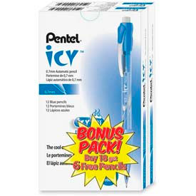 Pentel AL27TCSWSPR Pentel® Icy Automatic Pencil, Pocket Clip, Refillable, 0.7mm, Blue, 24/Pack image.