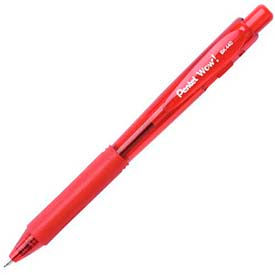 Pentel BK440B Pentel® Wow Ballpoint Retractable Pen, Rubber Grip, Medium, Red Ink, Dozen image.