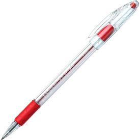 Pentel BK90B Pentel® RSVP Ballpoint Stick Pen, Fine, Clear Barrel, Red Ink, Dozen image.
