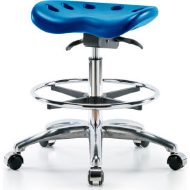 Global Industrial B2280965 Interion® Polyurethane Tractor Stool With Foot Ring and Seat Tilt - Blue w/ Chrome Base image.