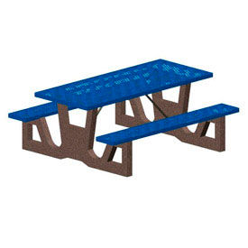 Petersen Manufacturing RT-M-6 gray/blue 72" Concrete Picnic Table Frame w/ Blue Steel Mesh Seat, Gray image.