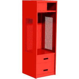 Open Gear Locker with 2 Drawers & Top Compartment, 24"W x 18"D x 72"H, Red view 2