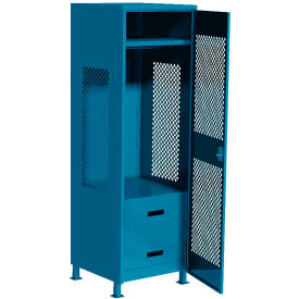 Global Industrial B1440903 Global Industrial™ Gear Locker w/ 2 Drawers, Door & Legs, 24"W x 24"D x 72"H, Blue, All-Welded image.
