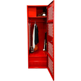 1 Door Security Gear Locker w/ Top Compt. & Foot Locker, 24"W x 24"D x 72"H, Red view 2