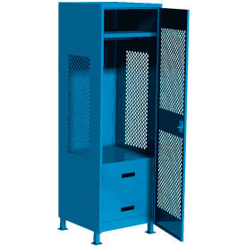 1 Door Security Gear Locker with 2 Drawers & Legs, 24"W x 18"D x 76"H, Light Blue view 2