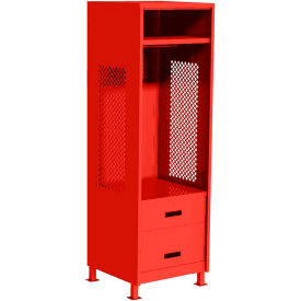 Open Gear Locker with 2 Drawers & Legs, 24"W x 18"D x 76"H, Red view 2