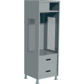 Open Gear Locker with 2 Drawers, Top Compartment & Legs, 24"W x 18"D x 76"H, Gray view 2
