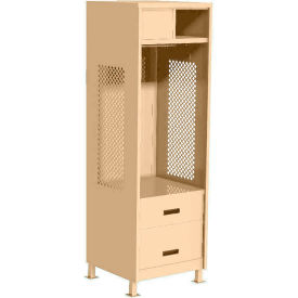 Open Gear Locker with 2 Drawers, Top Compartment & Legs, 24"W x 24"D x 76"H, Putty view 2