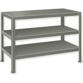 Global Industrial B184445 Global Industrial™ Stationary Machine Table W/ 3 Shelves, 48"W x 24"D x 36"H, Gray image.
