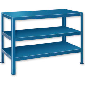 Global Industrial B184517 Global Industrial™ Stationary Machine Table W/ 3 Shelves, 72"W x 24"D, Blue image.