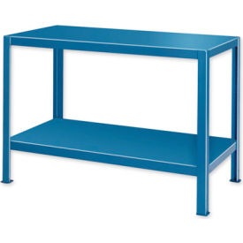Global Industrial B184591 Global Industrial™ Stationary Machine Table W/ 2 Shelves, 72"W x 28"D, Blue image.