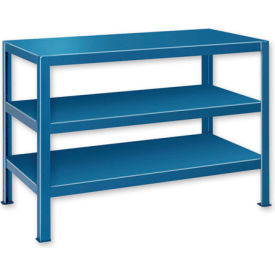 Global Industrial B184393 Global Industrial™ Stationary Machine Table W/ 3 Shelves, 72"W x 34"D, Blue image.