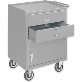 Global Industrial B184419 Global Industrial™ Mobile Drawer Bench W/ Cabinet & 2 Drawers, Steel Casters, 24"W x 20"D, Gray image.