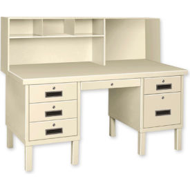 Global Industrial B180060 Global Industrial™ Double Pedestal Shop Desk W/ 6 Drawers, 60"W x 28"D, Blue image.