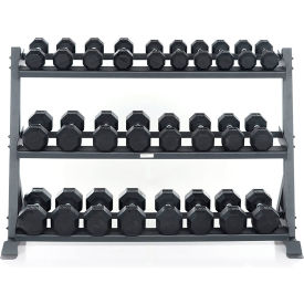 POWER SYSTEMS. 27835 Power Systems Granite Horizontal Dumbbell Rack, 3 Tiers, 60"W x 25"D x 40"H, Black image.