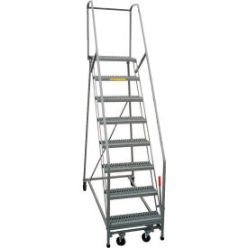 P.W. Platforms 14-Step Rolling Ladder With Easy Angle, Perforated, 30