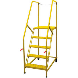 P.W. Platforms 6 Step Steel Rolling Truck Maintenance Ladder, Perforated Step, Yellow - TMP6SH30