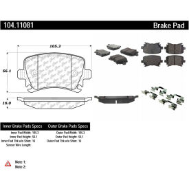Posi Quiet Semi-Metallic Brake Pads with Hardware , Posi Quiet 104.11081