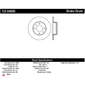 Centric Premium Brake Drum, Centric Parts 122.04000
