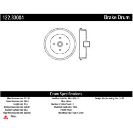 Centric Premium Brake Drum, Centric Parts 122.33004