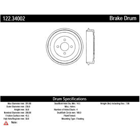 Centric Premium Brake Drum, Centric Parts 122.34002 Centric Premium Brake Drum, Centric Parts 122.34002