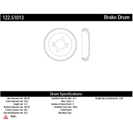 Centric Premium Brake Drum, Centric Parts 122.51013