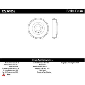 Centric Premium Brake Drum, Centric Parts 122.61052