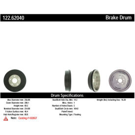 Centric Premium Brake Drum, Centric Parts 122.62040 Centric Premium Brake Drum, Centric Parts 122.62040