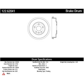 Centric Premium Brake Drum, Centric Parts 122.62041 Centric Premium Brake Drum, Centric Parts 122.62041