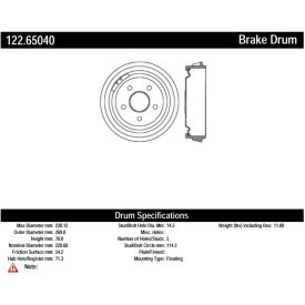 Centric Premium Brake Drum, Centric Parts 122.65040
