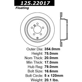 Centric Premium High Carbon Alloy Brake Rotor, Centric Parts 125.22017 Centric Premium High Carbon Alloy Brake Rotor, Centric Parts 125.22017
