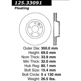 Centric Premium High Carbon Alloy Brake Rotor, Centric Parts 125.33091 Centric Premium High Carbon Alloy Brake Rotor, Centric Parts 125.33091