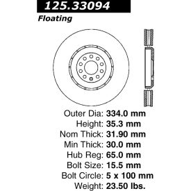 Centric Premium High Carbon Alloy Brake Rotor, Centric Parts 125.33094 Centric Premium High Carbon Alloy Brake Rotor, Centric Parts 125.33094