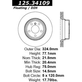 Centric Premium High Carbon Alloy Brake Rotor, Centric Parts 125.34109 Centric Premium High Carbon Alloy Brake Rotor, Centric Parts 125.34109