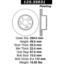 Centric Premium High Carbon Alloy Brake Rotor, Centric Parts 125.35031 Centric Premium High Carbon Alloy Brake Rotor, Centric Parts 125.35031