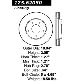 Centric Premium High Carbon Alloy Brake Rotor, Centric Parts 125.62050