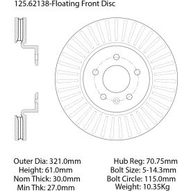 Centric Premium High Carbon Alloy Brake Rotor, Centric Parts 125.62138 Centric Premium High Carbon Alloy Brake Rotor, Centric Parts 125.62138