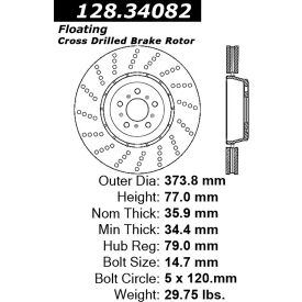 Centric Premium OE Style Drilled Brake Rotor, Centric Parts 128.34082 Centric Premium OE Style Drilled Brake Rotor, Centric Parts 128.34082