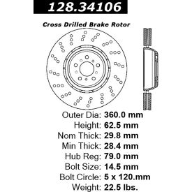 Centric Premium OE Style Drilled Brake Rotor, Centric Parts 128.34106 Centric Premium OE Style Drilled Brake Rotor, Centric Parts 128.34106