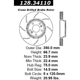 Centric Premium OE Style Drilled Brake Rotor, Centric Parts 128.34110