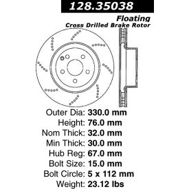 Centric Premium OE Style Drilled Brake Rotor, Centric Parts 128.35038