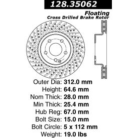 Centric Premium OE Style Drilled Brake Rotor, Centric Parts 128.35062 Centric Premium OE Style Drilled Brake Rotor, Centric Parts 128.35062