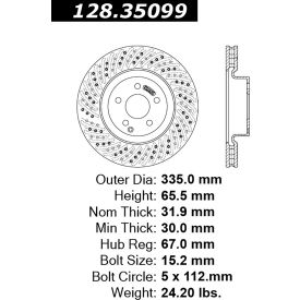 Centric Premium OE Style Drilled Brake Rotor, Centric Parts 128.35099