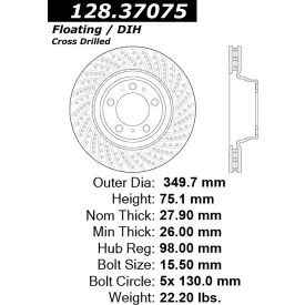 Centric Premium OE Style Drilled Brake Rotor, Centric Parts 128.37075
