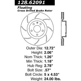 Centric Premium OE Style Drilled Brake Rotor, Centric Parts 128.62091