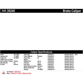 Centric Semi-Loaded Brake Caliper with New Phenolic Pistons, Centric Parts 141.35245 Centric Semi-Loaded Brake Caliper with New Phenolic Pistons, Centric Parts 141.35245